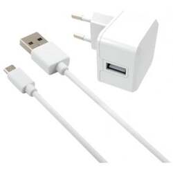 Vægoplader 12W USB-A MicroUSB, 1m, hvid