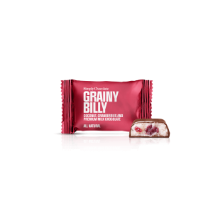 New Grainy Billy – Box med 75 stk. bites | Kokos, tranebær og premium mælkechokolade