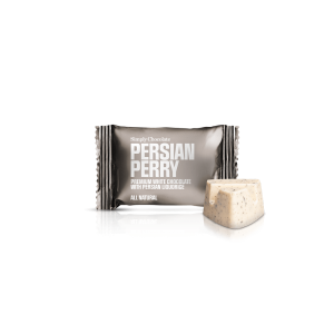 Persian Perry – Box med 75 stk. bites | Persisk lakrids og premium hvid chokolade