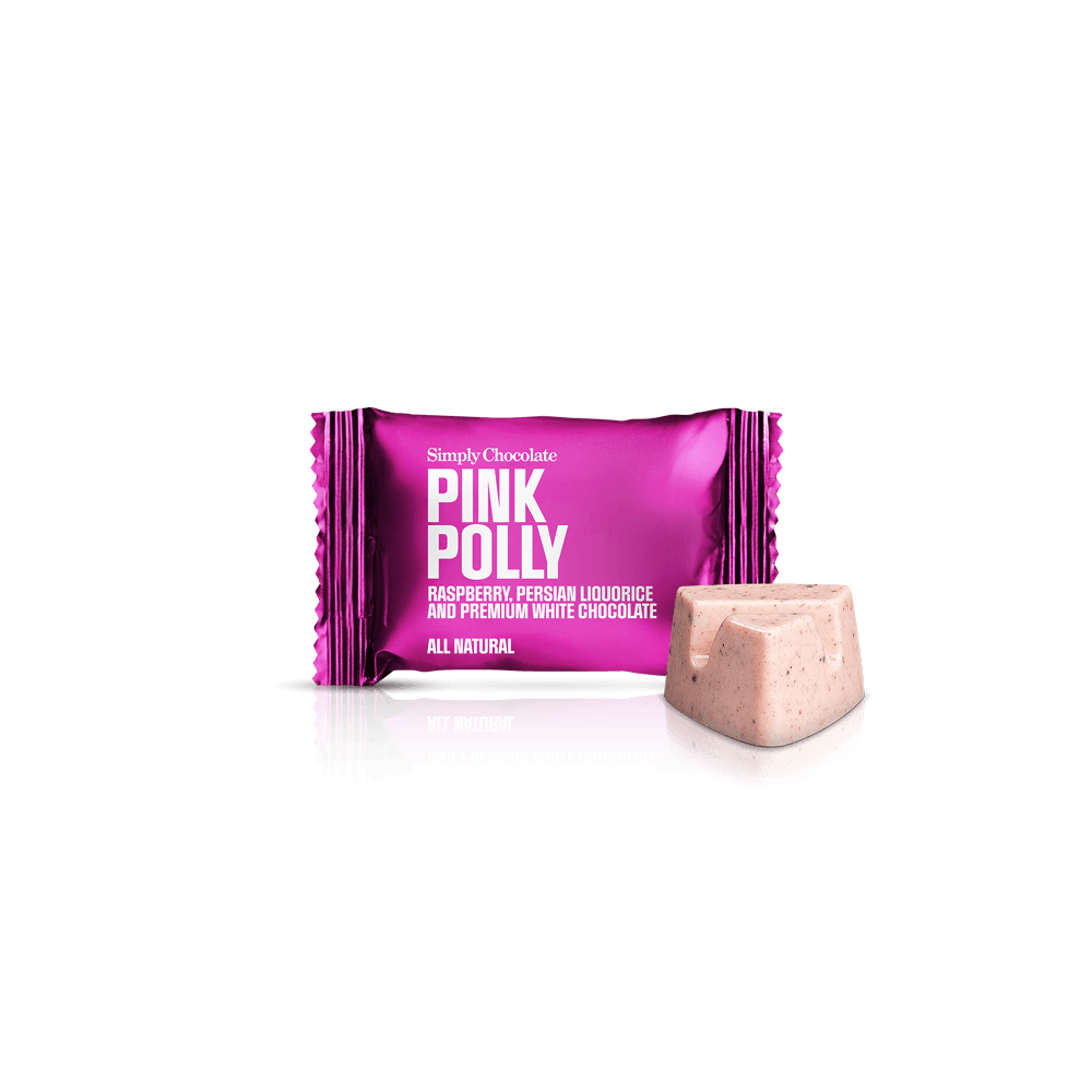 Pink Polly – Box med 75 stk. bites | Hindbær, persisk lakrids og premium hvid chokolade Pink Polly – Box med 75 stk. bites | Hindbær, persisk lakrids og premium hvid chokolade