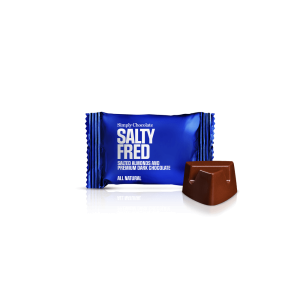 Salty Fred – Box med 75 stk. bites | Saltede, ristede mandler med premium mørk chokolade