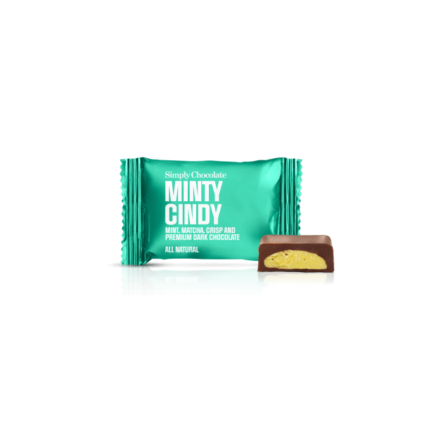 Minty Cindy – 75 stk. box | Mint, matcha the, crisp og mørk chokolade